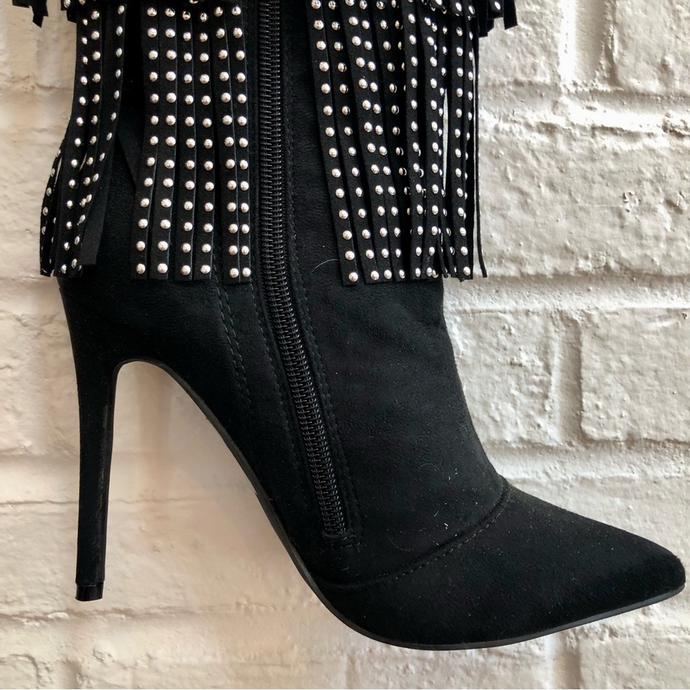 Blacksilver studs Fringe over the knee Boots Stiletto heels Faux suede leather 6 - Picture 7 of 16